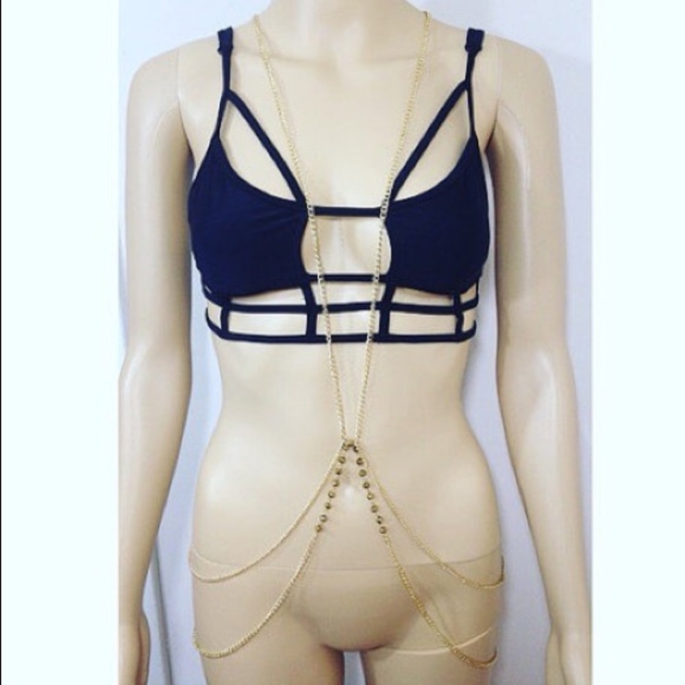 4/$20 New V Neck Gold Beaded Body Chain Bodychain